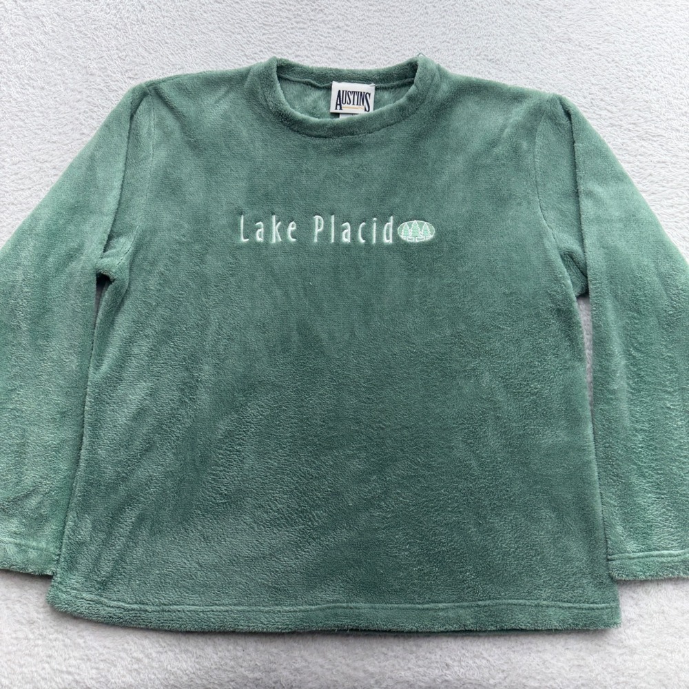 VTG‎ Austins Lake Placid Green Fleece Pullover Sweater Womens L Made in Canada